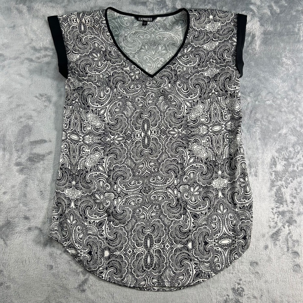 EXPRESS Paisley Print‎ V Neck Cap Sleeve Blouse Women's Size Small